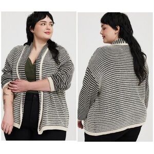 Torrid Black/White Long-Sleeve Open-Front Cardigan NWT Size 1X Cotton Blend